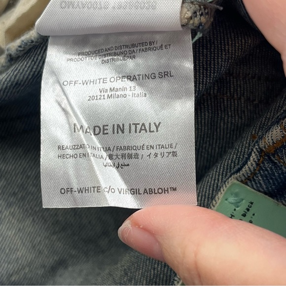 Off-White Distressed Paint Splattered Diagonal Stripe Blue Denim‎ Jeans Mens 30 - Picture 8 of 15